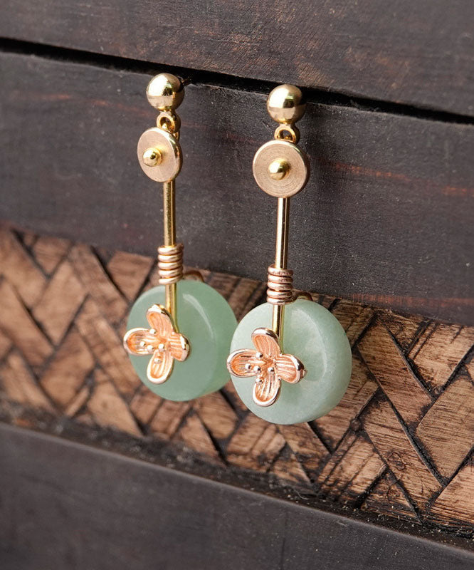 Green Jade Handmade 14k Gold Drop Earrings