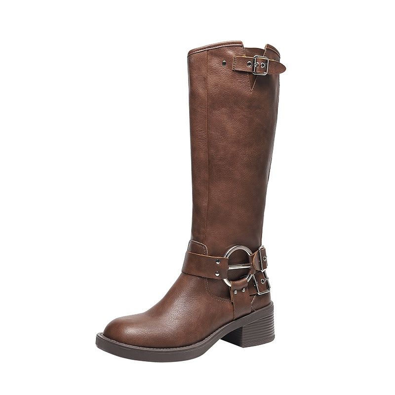 Buckle Chunky Martin Below the Knee British Style Plus Boots