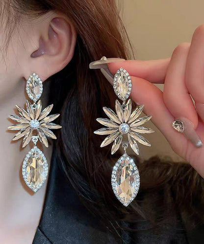 White Alloy Zircon Water Droplet Drop Earrings