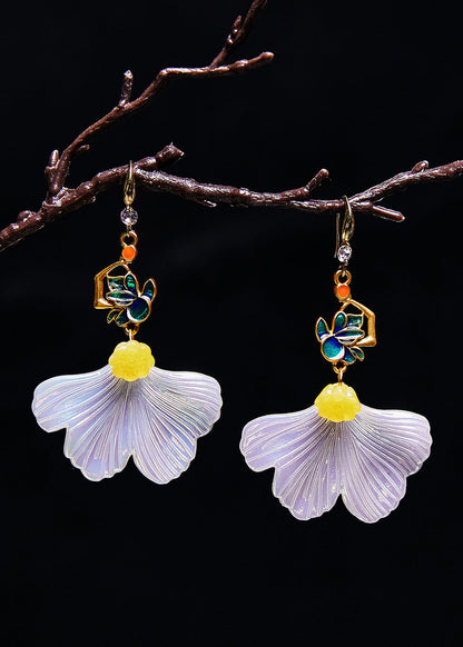 White Ginkgo Leaf Gilding Drop Earrings
