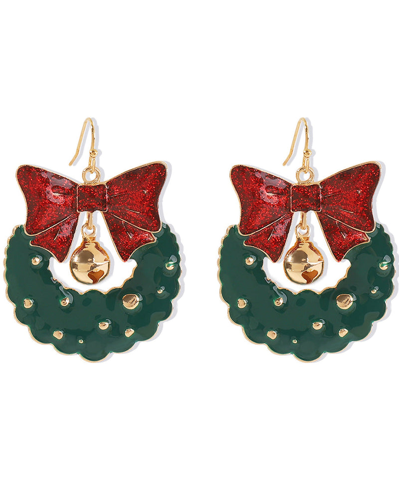 Green Alloy Drip Glaze Bow Drop Earrings