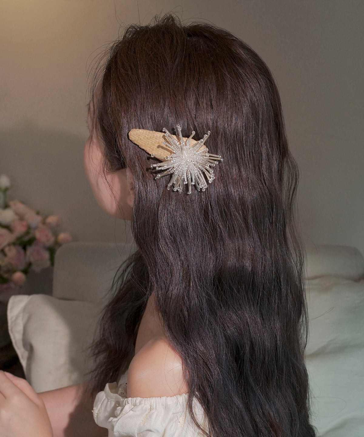 Handmade Yellow Alloy Straw Weaving Crystal Suede Fireworks a Pair Hairpin