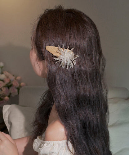Handmade Yellow Alloy Straw Weaving Crystal Suede Fireworks a Pair Hairpin