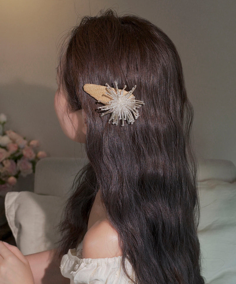 Handmade Yellow Alloy Straw Weaving Crystal Suede Fireworks a Pair Hairpin