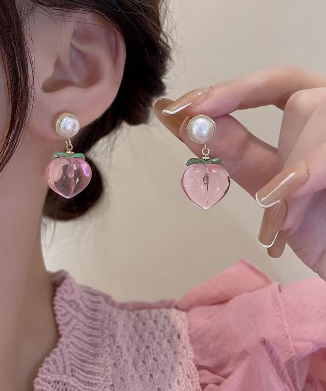 Pink Alloy Acrylic Honey Peach Drop Earrings