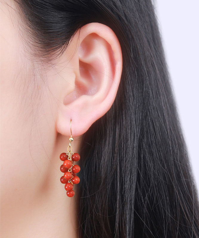 Diy Red 14k Gold Cinnabar Grape Drop Earrings