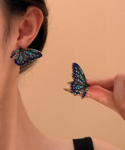Dark Blue Sterling Silver Overgild Butterfly Stud Earrings
