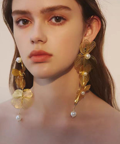 Palace Style Gold Flower Tassel Metal Earrings