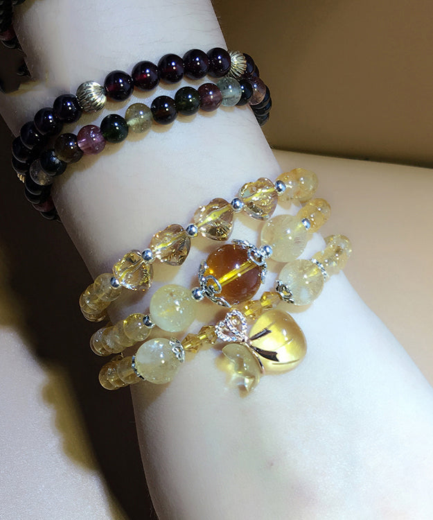 Yellow Crystal Rosary Multi Loop Charm Bracelet