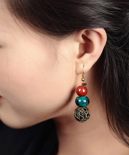 Red Sterling Silver Overgild Drop Jade Ceramics Earrings