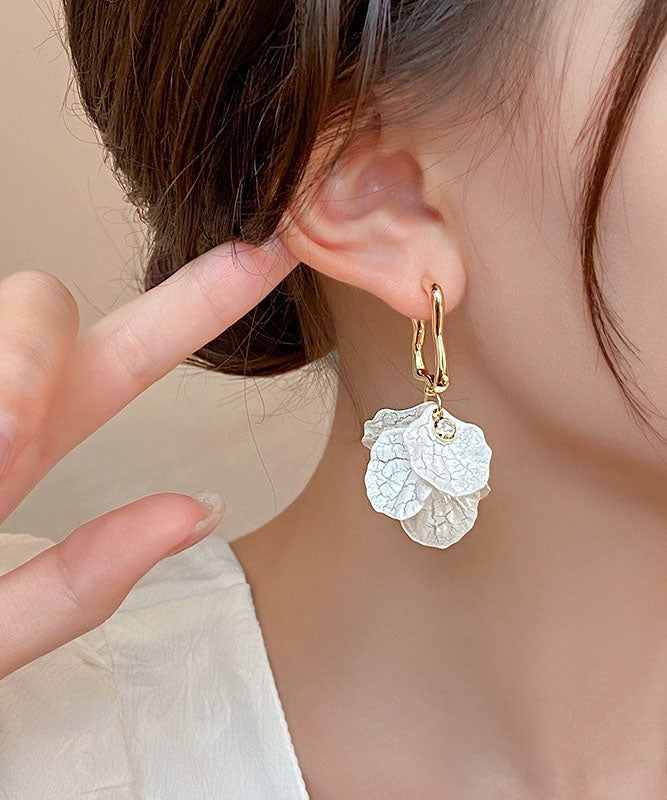 White Copper Overgild Drop Earrings