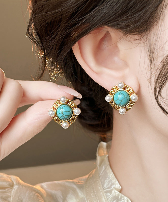 Gold Nail Bead Alloy Stud Earrings