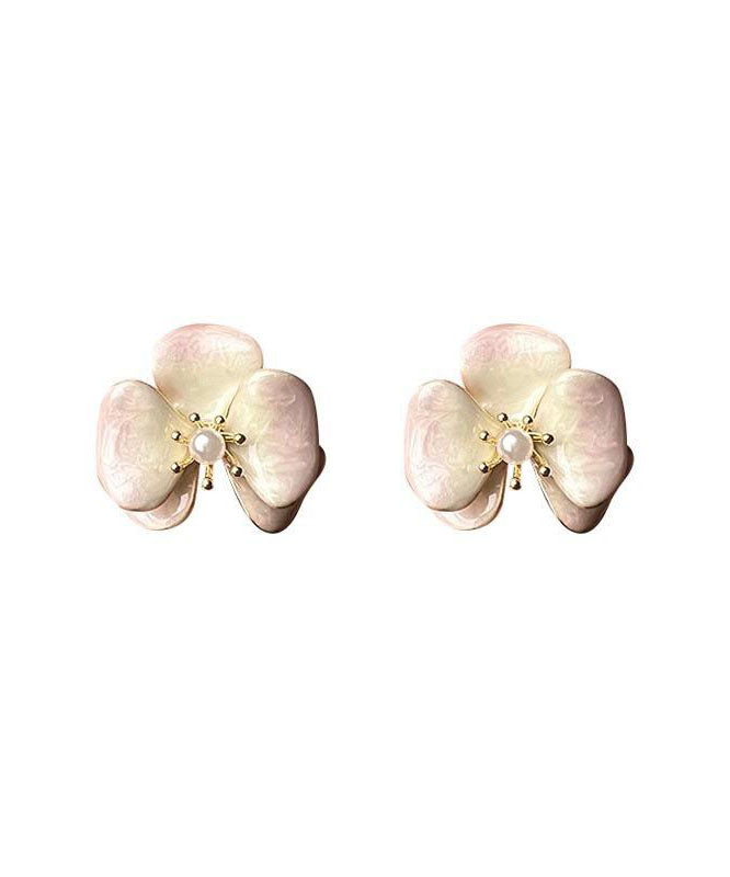 Gradient Color Pink Copper Overgild Pearl Stud Earrings