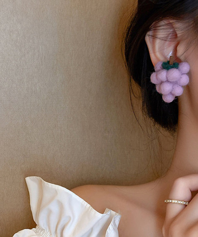 Purple Sterling Silver Fluffy Grape Drop Earrings