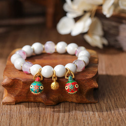 Buddha Stones Gold Swallowing Beast Family Charm Liuli Glass Colorful Porcelain Bead Luck Bracelet