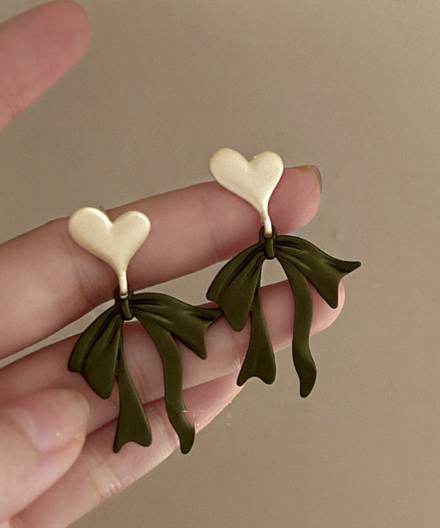 Green Metal Love Bow Drop Earrings