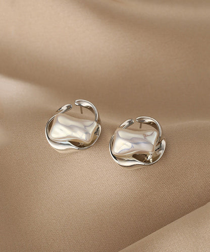 Silk Copper Pearl Geometry Hoop Earrings