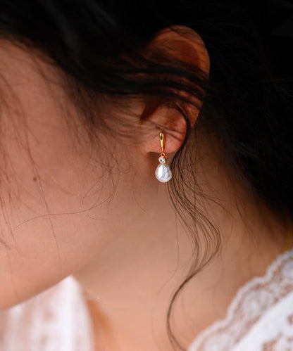 Light Luxurysmall Stone Pearl Zircon 14k Gold Stud Earrings