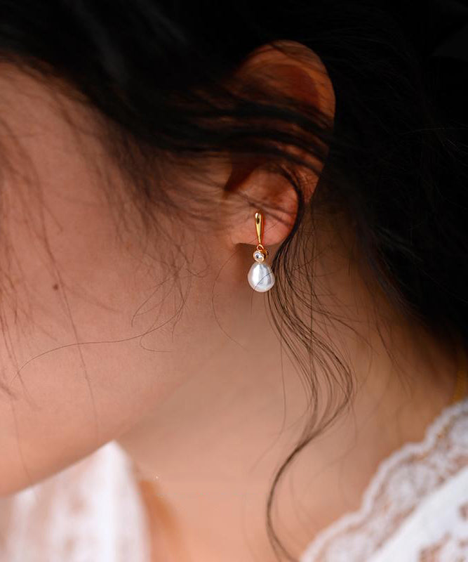 Light Luxurysmall Stone Pearl Zircon 14k Gold Stud Earrings