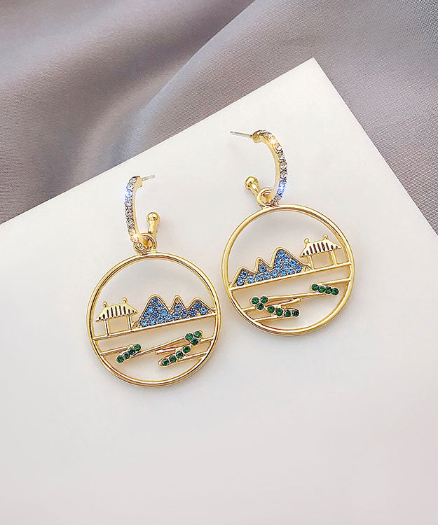 Blue Alloy Zircon Landscape Drop Earrings