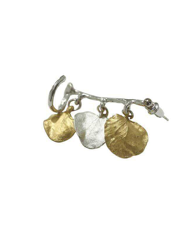 Yellow Sterling Silver Leaf Hoop Earrings