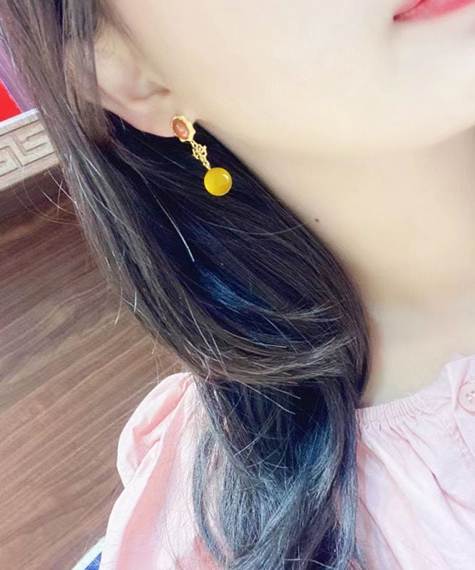 Yellow Sterling Silver Overgild Agate Beeswax Drop Earrings