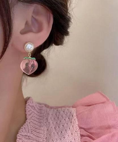 Pink Alloy Acrylic Honey Peach Drop Earrings
