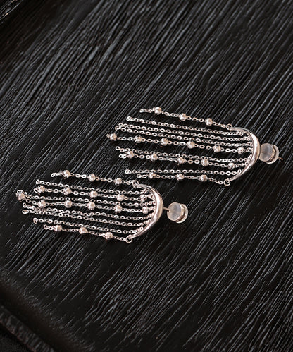 Loose Silk Sterling Silver Chain Tassel Drop Earrings
