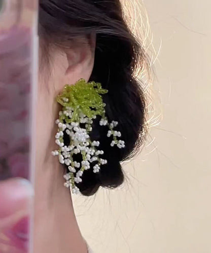 Colorblock Beading Tassel Drop Earrings