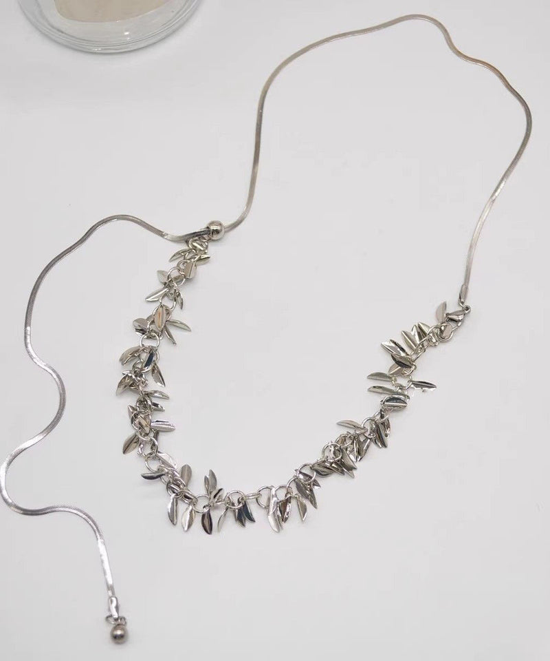 Unique Silk Stainless Steel Sequins Ear of Wheat Tassel Pendant Necklace
