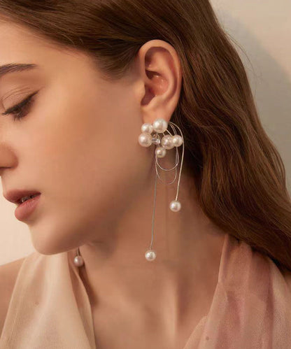 Light Tassel Pearl Long Stud Earrings