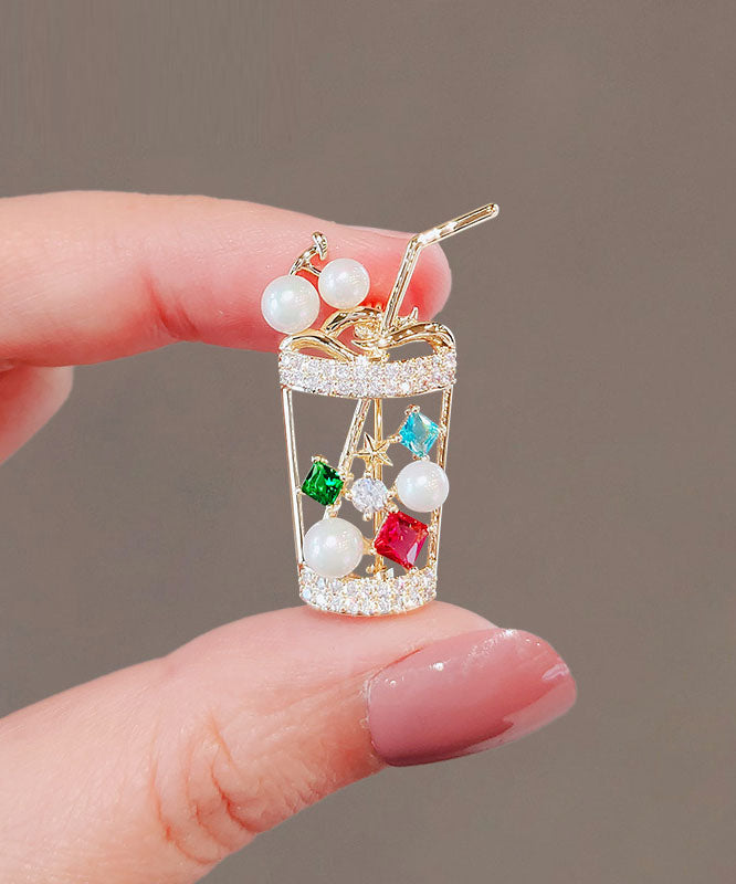 Rainbow Zircon Pearl a Cup of Lemon Fruit Brooches