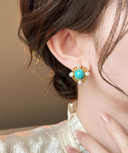 Gold Nail Bead Alloy Stud Earrings