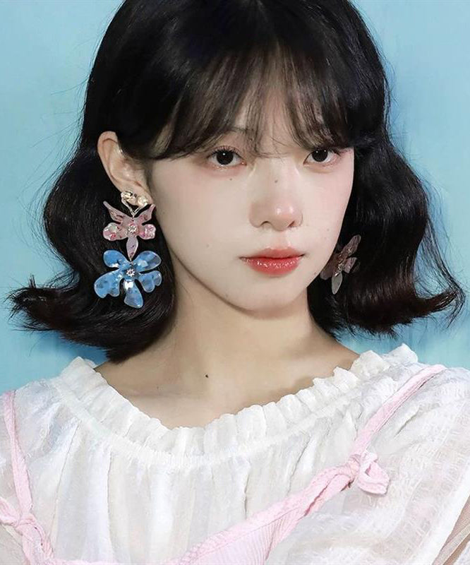 Diy Colorblock Alloy Resin Iris Drop Earrings