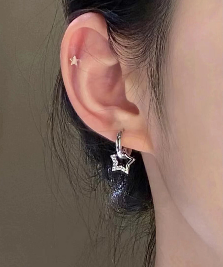 Boutique Silk Sterling Silver Zircon Star Hoop Earrings