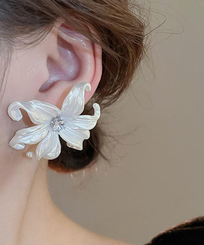 Classy White Acrylic Zircon Stud Earrings