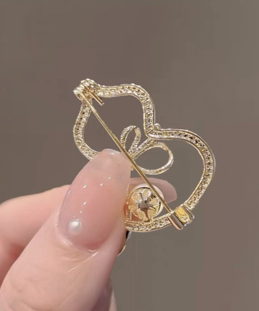 Gold Alloy Zircon Pearl Gourd Brooches
