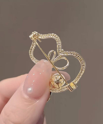 Gold Alloy Zircon Pearl Gourd Brooches