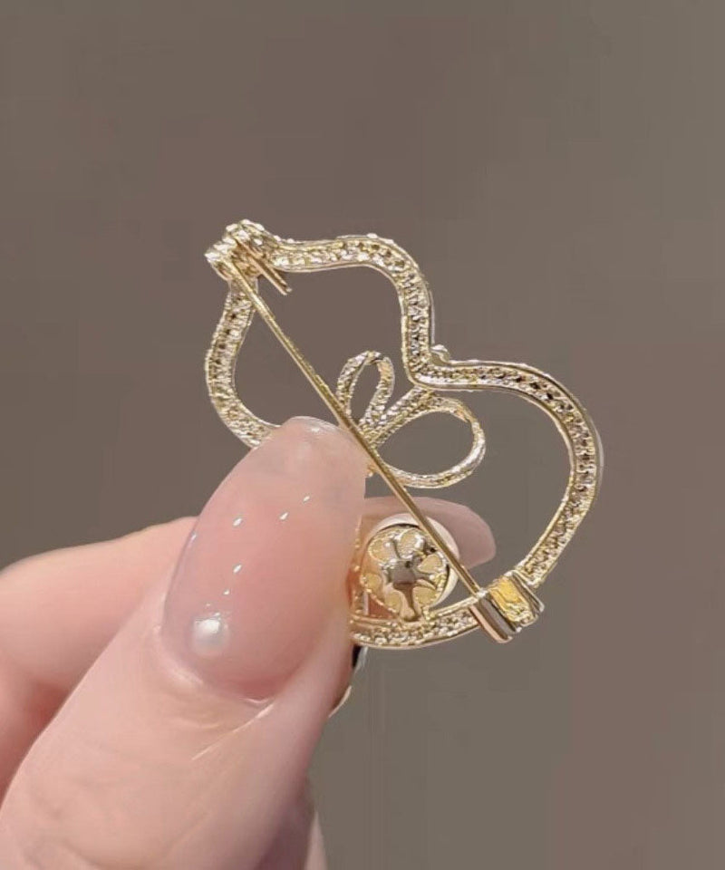 Gold Alloy Zircon Pearl Gourd Brooches