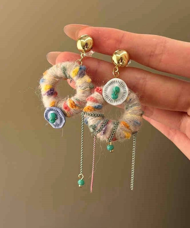 Alloy Asymmetrical Knitting Wool Tassel Drop Earrings