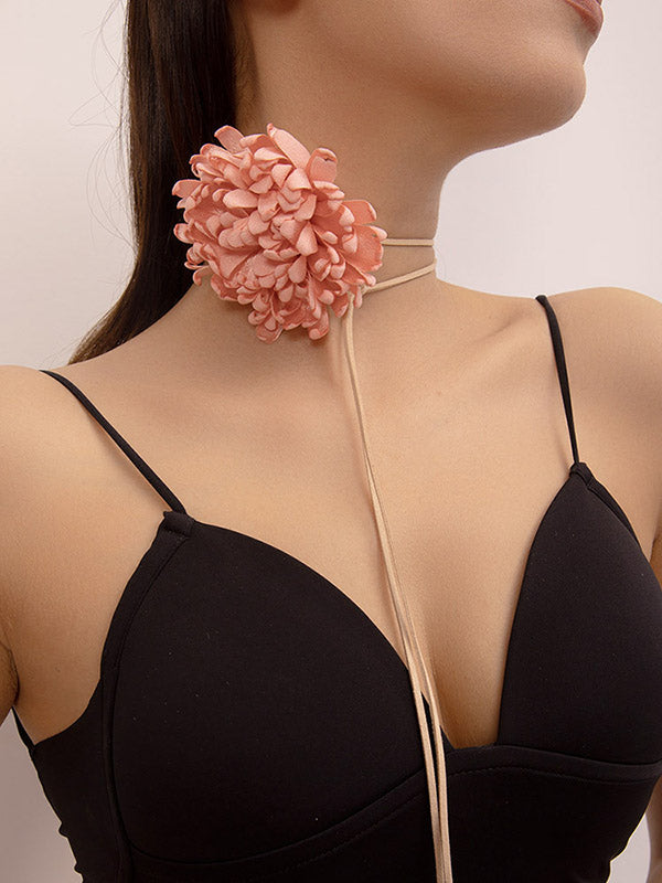 Color Three-dimensional Flower Tied Necklaces Accessories