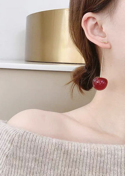 Style Red Cherry Made of Acrylic Silver Drop Earrings