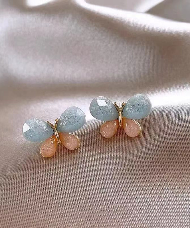 Diy Colorblock Copper Overgild Butterfly Stud Earrings