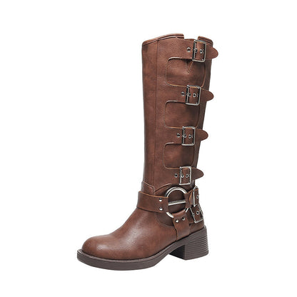 Buckle Chunky Martin Below the Knee British Style Plus Boots