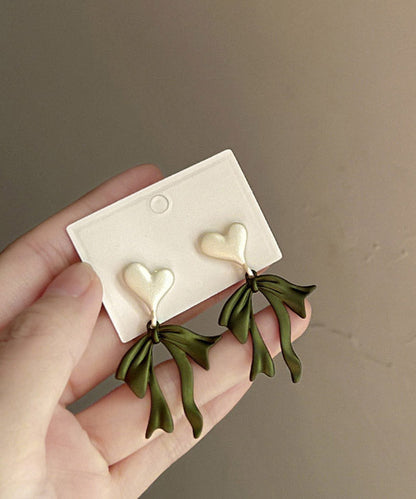 Green Metal Love Bow Drop Earrings