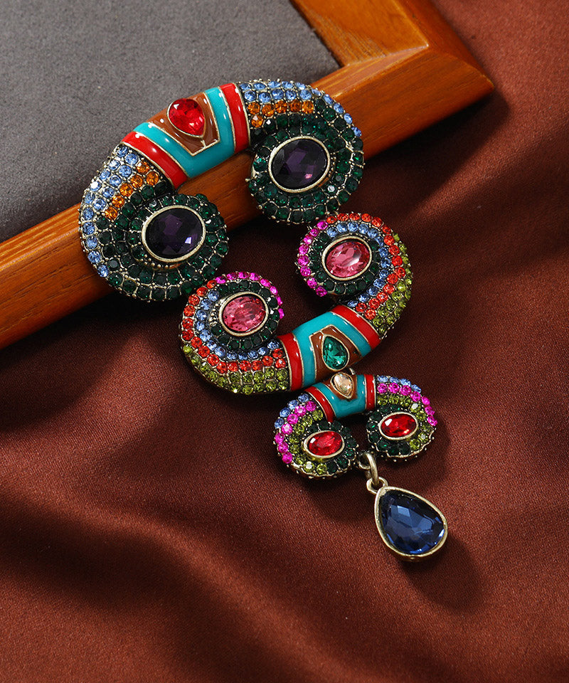 Rainbow Sterling Silver Overgild Zircon Crystal Horns Brooch