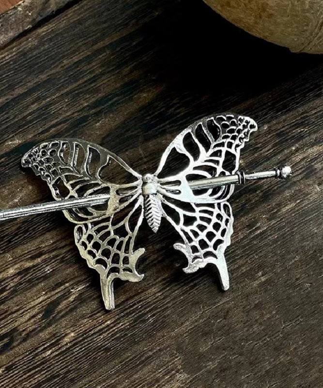 Silk Sterling Silver Hollow Out Butterfly Hairpin