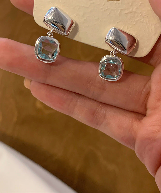 Blue Alloy Crystal Drop Earrings