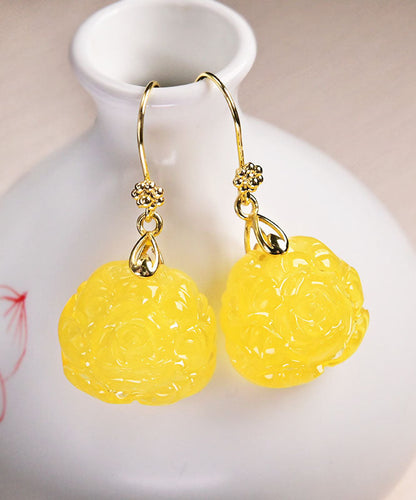 Yellow 14k Gold Amber Beeswax Drop Earrings