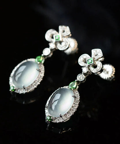 Green Sterling Silver Zircon Jade Stud Earrings
